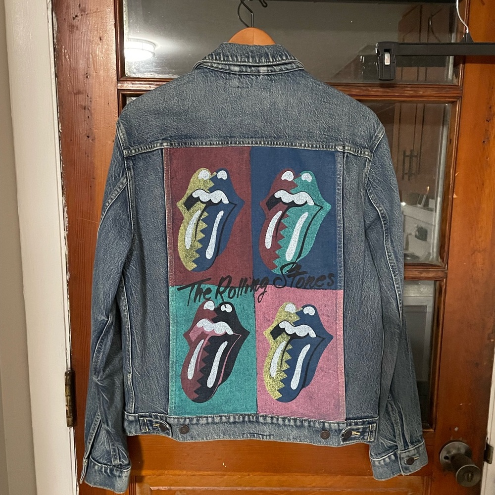 Lucky Brand X Rolling Stones Denim Jacket with Colorful Tongue Design